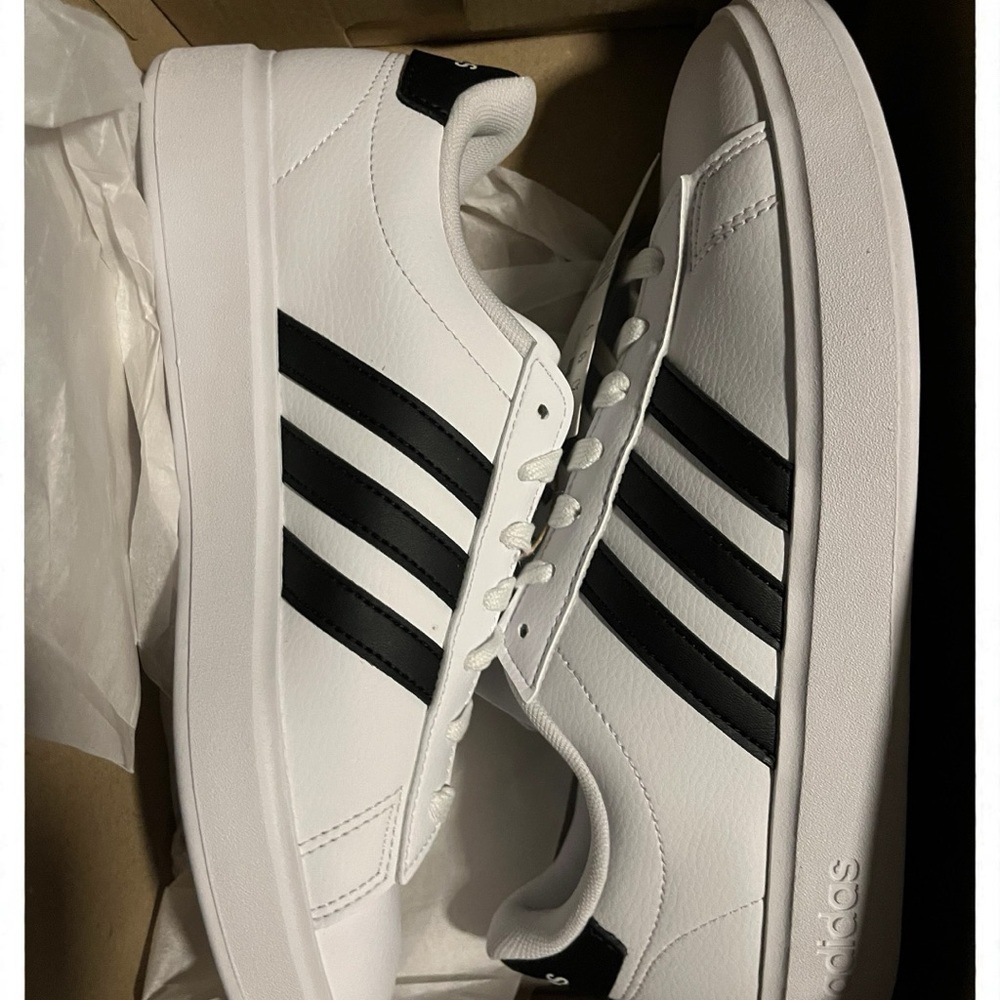 New Adidas Classic White and Black Striped Sneakers originally $70